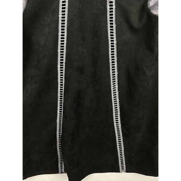 Adore Tokyo Gray Faux Fur Coat with Black Velvet Floral Appliqué - Picture 7 of 10